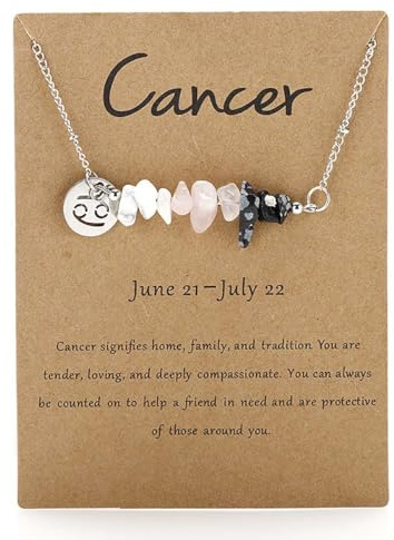 oasymala Collane di cristallo per donna - Pietre naturali - Perle, Ciondolo Zodiacale, Catena d'argento regolabile (Cancro)