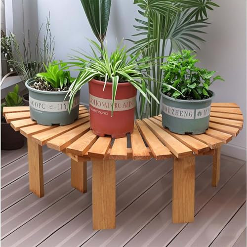 Yopappol Terrassen-Holzbank, Pflanzenständer für die Veranda, Gartenmöbel, Lattenrost-Sitzstuhl, Freizeit-Baumbänke mit halbrundem Rahmen für Garten, Rasen, Balkon, Hof(Half Round)