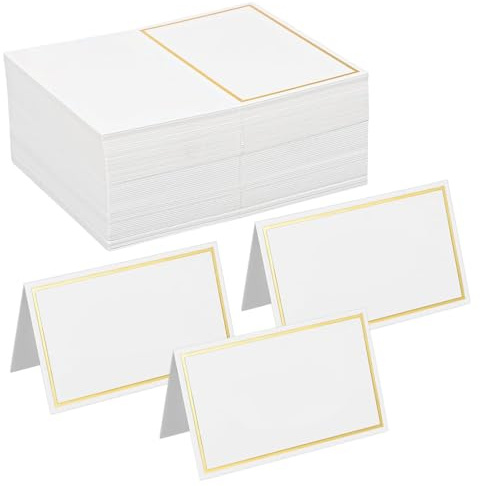 50 piezas Tarjetas Personalizadas, Tarjetas de Lugar Asiento Nombre con Borde de Lámina de Oro para Bodas, Banquetes, Comunion, Festival, Fiesta, Bautizo 10cm
