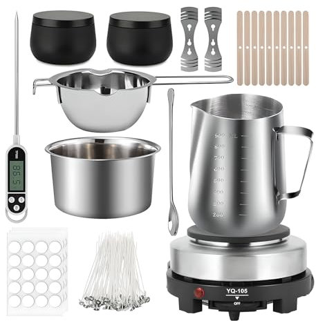 Electric Wax Melter, Candle Making Kit with Electric Hot Plate for Melting Wax, with Digital Thermometer and Long Stain Spoon, for Adults Beginners Perfect Set Gift