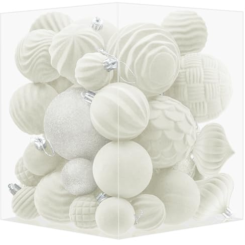 Miaikoe 36 PCS Samt Weihnachten hängende Ornament Kugeln Dekoration Weihnachtsbaum zerstörungsdichte Ornamente Set für Weihnachtsbaum Urlaub Home Decor (weiß)