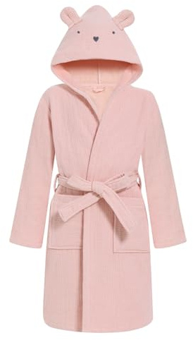 WYTbaby Kids Bathrobe 100% Cotton Terry Dressing Gown Hooded Absorbent Towelling Robe for Girls Boys 3-5 Years Blue