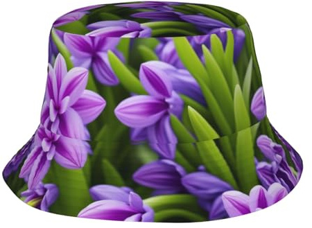 Bucket Sun Hat Hyacinth Purple Print Wide Sun Cap Foldable Casual Outdoor Cap, for Gardening, Walking, Holidays, Festival, 56-58cm