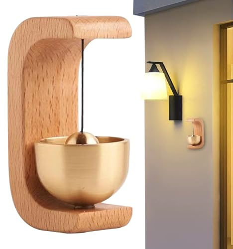 Clochette de Commerçant - Sonnette en Bois,Équipé D Un Aimant Et D Adhésif Alarme De Sécurité En Laiton Pour L Entrée La Porte Coulissante Le Réfrigérateur Le Portail De