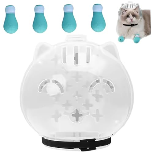 Cat Bubble Muzzle Breathable Cat Helmet for Grooming Anti Bite Transparent Head Cover with 4 Silicone Paw Shoes for Bath Nail Trimming, L