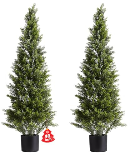 VEVOR Topiario Artificial de Cedro 300 x 1219 mm 2 Piezas, Planta de Pino Artificial Hoja de Polietileno, Maceta de Árbol Verde Falso para Decorar Porches, Patios, Jardines, Balcones, Oficinas