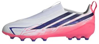 adidas Unisex niños F50 Hyperfast League Laceless Artificial Ground Football Boots Kids Shoes, FTWR White/Solar Purple/Solar Turbo, 38 EU