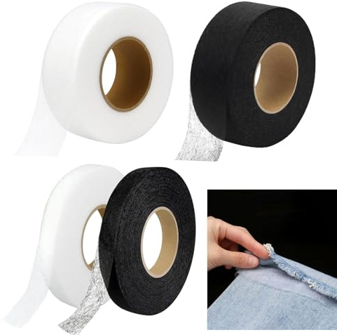 FinalCool Pack of 4 Hem Tape for Iron-on, 2 Rolls 10 mm, 2 Rolls 20 mm Ironing Tape Iron-On Curtains Saumfix Ironing Fleece Double-Sided Adhesive for Textiles Dresses Trousers Curtains (Black & White