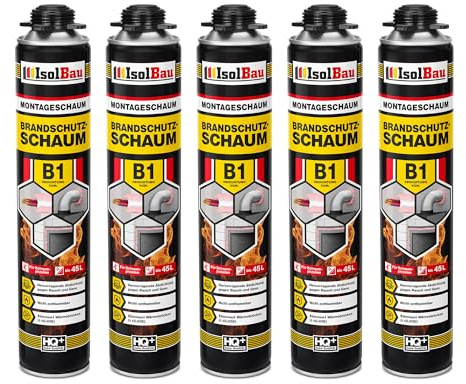 Isolbau - Bauschaum B1 - Montageschaum - PU-Schaum 5 x 750 ml - Pistolenschaum - 1K Brandschutzschaum - Dämmschaum - Abdichtung, Wärmedämmung und Schalldämmung