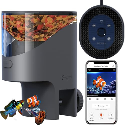 WiFi Automatic Fish Feeder with 2.5K Camera, Anti-Jam Flake & Pellet Dispenser, 2.4/5G App Control Holiday Timer, 200ml Moisture-Proof Auto Fish Tank Feeder for 40L+ Fresh & Saltwater Aquariums