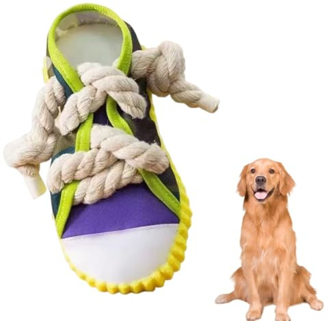 WUYJI Giochi da masticare per cani 1 Giocattolo per cani, Morbido giocattolo da masticare con cigolio per cani di piccola taglia, a forma di scarpa, con finiture in tela gialla
