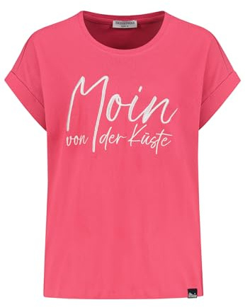 Eight 2 Nine Damen T Shirt Maritim Moin von der Küste Spruch Kurzarm Baumwolle Marine Look Oberteil Frauen Strandkorb Print Shirt pink L