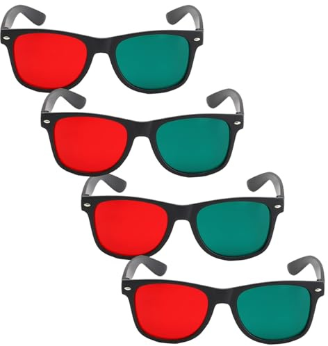 Pineeseatile 4Pcs 3D Glasses, Black Frame Red Green 3D Viewing Glasses for Dimensional Anaglyph TV Movie DVD Game and Amblyopia Training Eyeglasses, Anaglyph