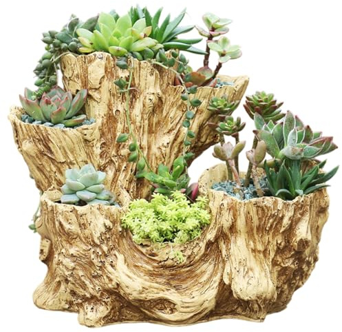 Fioriera in legni, vaso per tronchi d'albero in resina con fori di drenaggio, fioriera rustica per interni ed esterni per piante grasse, cactus, piccole piante, decorazioni per la casa, uso domestico