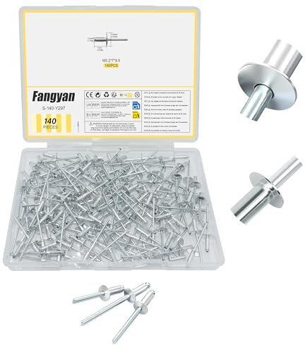 Fangyan 3.2x7mm Aluminium Blind Rivets, 140Pcs Large Flange Pop Rivets, Durable Fasteners for Furniture, Automotive, Metal Sheet & General Repair