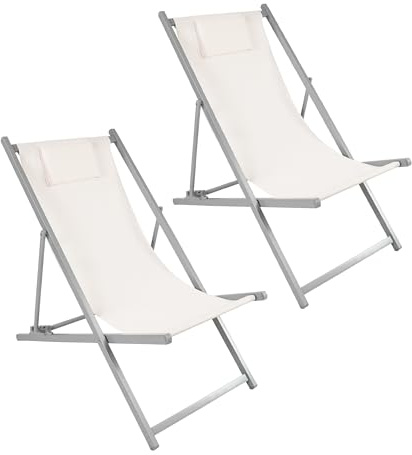 Baroni Home Set di 2 Sedie Prendisole Pieghevoli e Reclinabili con Cuscino Imbottito, Sdraio da Giardino e Spiaggia con Schienale Reclinabile, Tessuto Impermeabile Traspirante,. 60x97x92 cm Panna