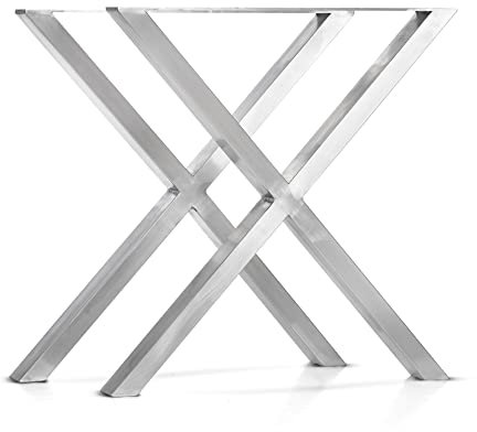 mina concept 7-2 Tischkufen Edelstahl – Tischgestell X-förmig – Außenmaße 68 x 72 cm – Profil 80 x 40 mm – 2 Stück