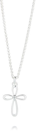 Molly Brown London Sterling Silver Rounded Cherish Diamond Communion Cross Necklace for Girls. Ideal for Christening, Holy Communion Gifts for Girls, Flower Girl and Bridesmaids Gifts
