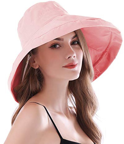 AIDIER Damen Faltbarer Leichter Sommerhut mit Breite Krempe UV Schutz Sonnenschutz Fischerhut Reisen Sonnenhut mit Kinnband Elegant UPF 50+ Sommer Hut Strandhut Gartenhut Anglerhut