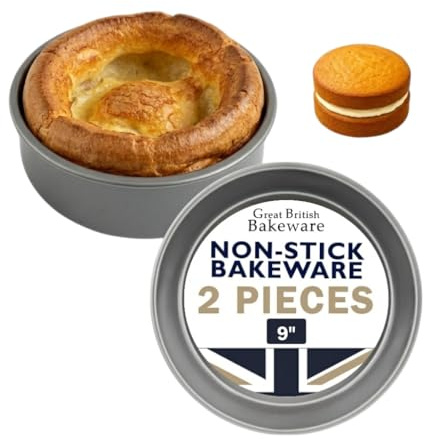 Great British Bakeware 2 Pack 9 Deep Superior Double Coated Non-Stick Victoria Sandwich Cake Tin, The Perfect Giant Yorkshire Pudding, Round Cake Tin, Fixed Base, PFOA & BPA Free , Made in England