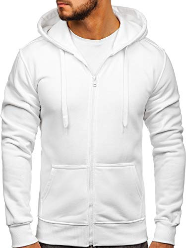 BOLF Herren Kapuzenpullover Hoodie Sweatshirt mit Kapuze Reißverschluss Pullover Pulli Langarmshirt Freizeit Sport Fitness Outdoor Casual Style 2008 Weiss M [1A1]