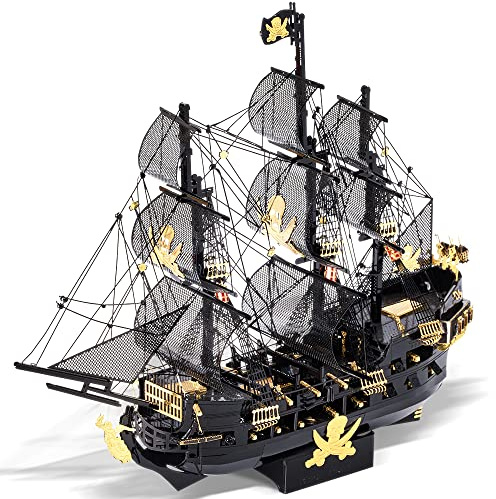 Piececool 3D Puzzle Metal Black Pearl, Pirate Boat Craft Model Kits for Adults to Build, 3D Puzzles Adult Teens for 304 Stainless Steel Ship, Ideal as Gifts, Home Decoration, DIY, 307 Pieces