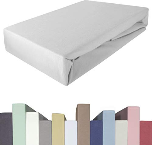 EDDA LUX Spannbettlaken für 20-40 cm hohe Matratzen, 140 x 200-220 bis 160 x 200-220 cm, Öko-Tex, Baumwolle m. 5% Elasthan, Premium Spannbetttuch für Boxspringbett, in Platin