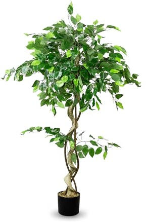 Decovego Künstlicher Ficus Benjamin, Kunstpflanze, 120 cm Kunstbaum | pflegeleicht, mit stabilem Stamm, immergrün, Innendekoration für Wohn- und Büroräume