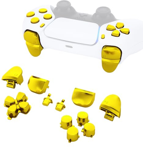 eXtremeRate Replacement D-pad R1 L1 R2 L2 Triggers Share Options Face Buttons, Chrome Gold Full Set Buttons Compatible with ps5 Controller BDM-010 & BDM-020