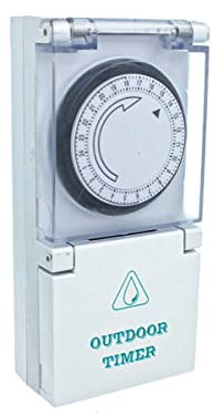 Temporizzatore Esterno IP44 - Timer Presa Elettrica Meccanico Giornaliero 24 Ore, Spina 16A, Presa Bipasso 10/16A (Da Esterno)