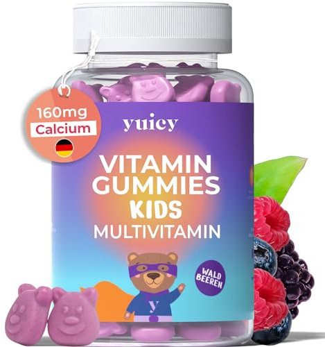 yuicy® Vitamin Gummibärchen Kinder, mit Vitamin B12, A,B6, C, D3 - Leckere Vitamine Kinder 2 Jahre, Immunsystem Stärken - Herstellung und Laborgeprüft in Deutschland - 60 Stück