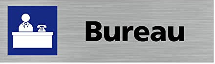 Pictogramme BUREAU (Q0259). Signalisation Porte - 170 X 50 mm - Autocollant souple ou plaque alu brossé 2mm. - Plaque aluminium brossé - Plaque aluminium brossé -