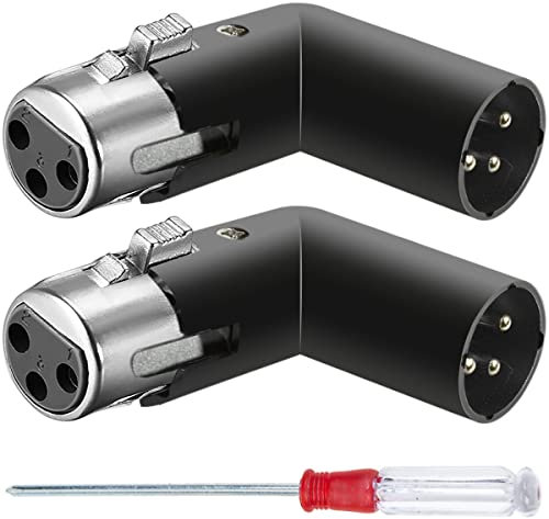 Xiatiaosann Adaptador de ángulo XLR Conector Dual Macho y Hembra de 3 Pines 90 Grados Ajustable 4 ángulos Diferentes Enchufe Derecho Izquierdo para Mezclador Micrófono Audio, 2 PCS