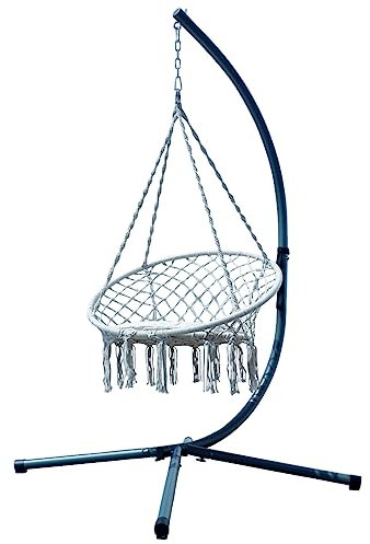 ALEOS. Silla colgante Cruz de diseño con estructura de metal, incluye cadenas y mosquetones, estructura de metal con silla colgante, asiento colgante con soporte, muebles de jardín