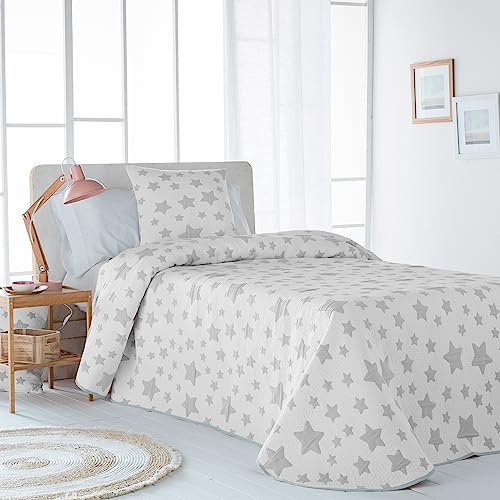 VIALMAN Colcha Bouti Ligera Sofia 58 para Cama de Matrimonio de 150 cm | Cubrecama Estrellas Cama 150 | Tamaño Colcha 250 x 270 cm, Colcha Gris Claro