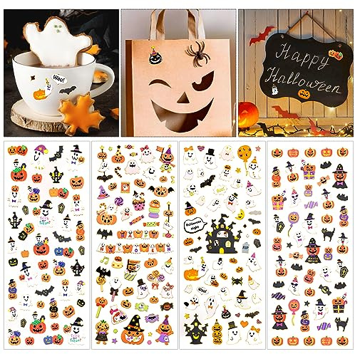 HOWAF 8 Blatt Halloween Aufkleber Selbstklebend Kürbis Fledermaus Geist Scrapbook Aufkleber für Scrapbook Journal Briefe Kartenherstellung DIY für Halloween Party Bag Fillers