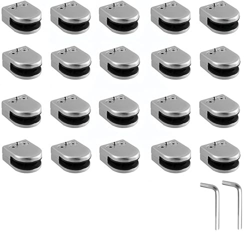 20pcs Glashalter 8-10mm edelstahl Glasklemme Rostfreier Stahl 304,klemmhalter glas Verstellbare Glashalterung Flache Rückseite für Balustrade Treppe Handlauf Geländer Baustoffe (20 Stück-8-10mm)