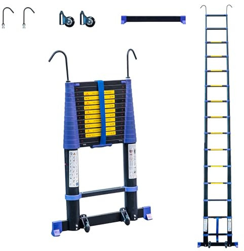 HOSTRÖM Echelle telescopique 4,4m, Aluminium, Pliable, Extensible, Multi-Fonction, H Travail Max 5,3m, Crochets Amovibles, Garantie 5ans