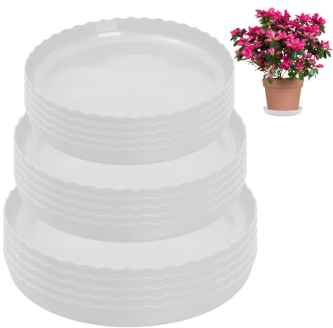 FEMONGY untersetzer blumentopf, Set von 15 weißen blumentopf untersetzer - blumenuntersetzer rund in 3 Größen (14cm, 16cm und 18cm) - Schützen Sie Ihre Böden und Möbel mit Pflanzen untersetzer