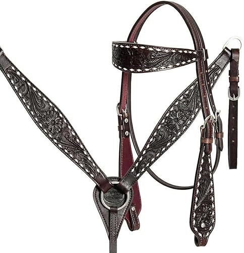 EQUIGEAR Western-Leder-Set mit handgefertigtem Kopfstück und Vorderzeug mit Zügeln. /Size-Full,Cob,Pony AO-0078 (Cob)