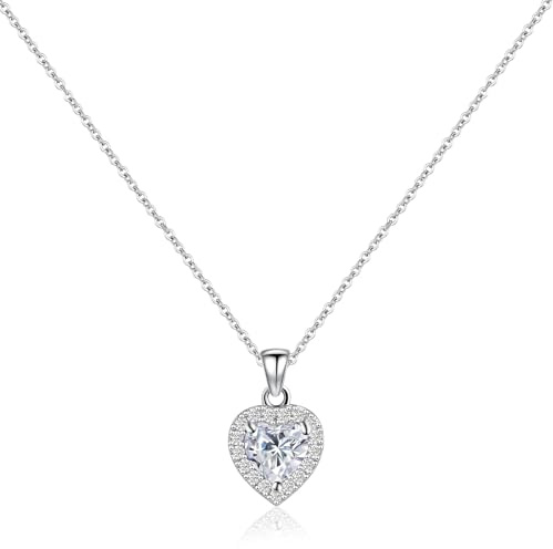 Desnuage Silver Heart Necklace for Women Diamond Pendant Necklace Love Birthstone Necklaces for Women Trendy