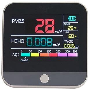 Monitor Detector de Gases Monitor de Calidad del Aire, probador de Interior, medidor de Sensor PM2.5, Detector de Gas de formaldehído HCHO TVOC, Temperatura/Hum en Tiempo Real con Pantalla LCD