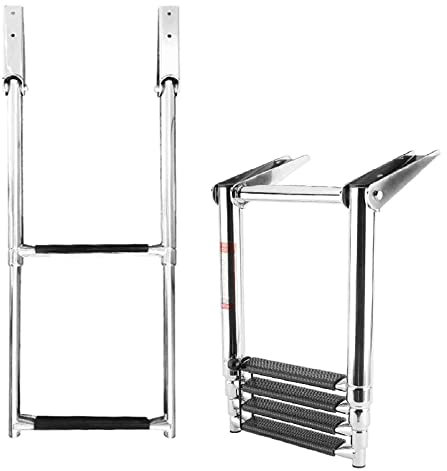 Miuxe Echelle De Bain Pliante 2/3/4 Marches en Acier Inoxydable, Main Courante De Piscine Extensible, Échelle De Bain Télescopique avec Marche Large pour Bateau De Plaisance À Moteur in-Board