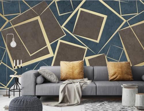Fototapete Blumen 3D Tapeten 3D Effekt Wohnzimmer Schlafzimmer Vliestapete Modernes Geometrisches Goldenes Quadrat-Muster Natur Grau Graffiti Steinoptik Kinder Tapeten