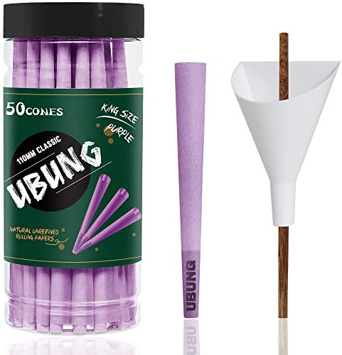 UBUNG 50 Stück Große Größe Lila Konisch vorgedrehte Hülsen, King Size 108 mm Konisch Papiers Hülsen, Einschließlich 1 Trichterlader und 1 Putter für Verpackungen