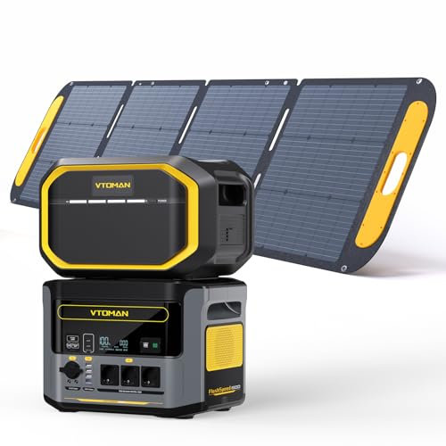 VTOMAN FlashSpeed 1500 Tragbare Powerstation 3096Wh - 1500W(Spitze 3000W) Solar Generatoren Paket (Inklusive Zusatzbatterie & 200W Pro Solarpanel), LiFePO4 Batterie 12 Ausgangsport für Camping, Reise