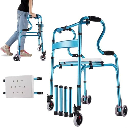 LSRFXF Rollbarer Mobilitäts-Gehhilfenständer mit Badeplatte, Höhenverstellbarer Aufrechter Gehhilfe-Rollator, Zusammenklappbare Gehhilfen für Senioren Mobilitätshilfen-Gehgestell Alltagshilfen