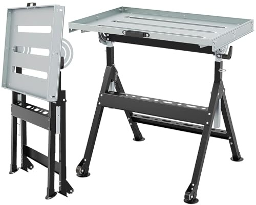 GYMAX Tavolo da Saldatura Regolabile, Supporto Metallico Portatile con Angolo e Altezza Regolabili, Banco da Lavoro Pieghevole con 2 Ruote Fisse, Supporta Fino a 180 kg, 78 x 51 cm