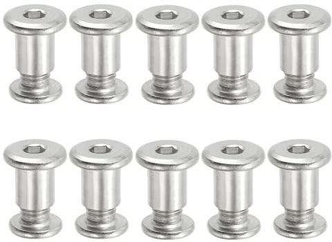 PATIKIL 10 Juego de Tornillos Chicago, Tornillos de Encuadernación M8 x 12mm Conexión Hexagonal Tornillo de Cabeza de Zócalo para Encuadernación de Libros, Cuero DIY, Plateado