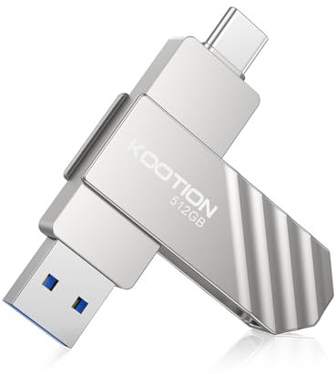 KOOTION 2 en 1 Pendrive Tipo C 512GB, USB 3.2 Memoria USB 512GB Gran Velocidad y Capacidad Pendrive USB C Dual Interface Alta Velocità USB Stick Flash para Ordenador/TV/Coche/Player, ect